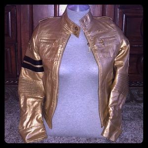 LRG gold Faux leather race car jacket